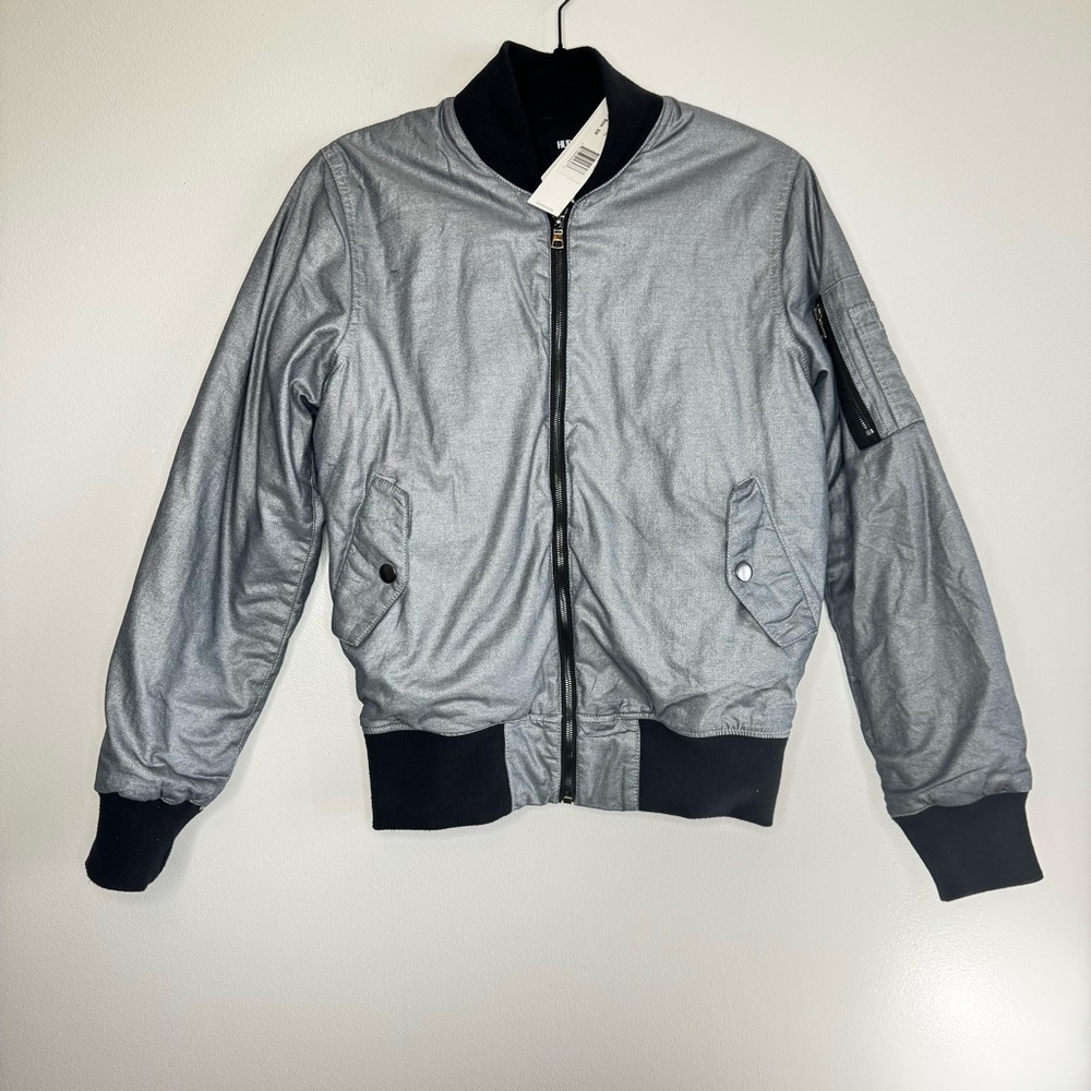 Hudson Gene Bomber Jacket Metallic silver and black size small NWT